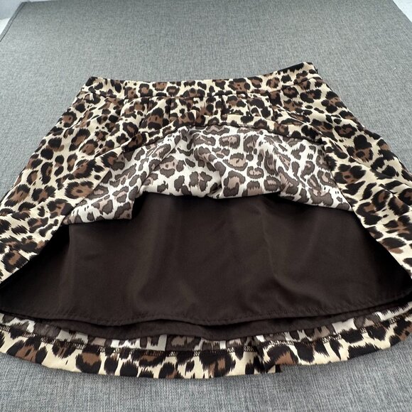Banana Republic Mini Pleated‎ Skirt Leopard Size 12 Brown Tan Lined Zipper - Picture 7 of 12
